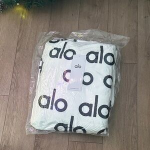 Alo White and Black Logo Blanket